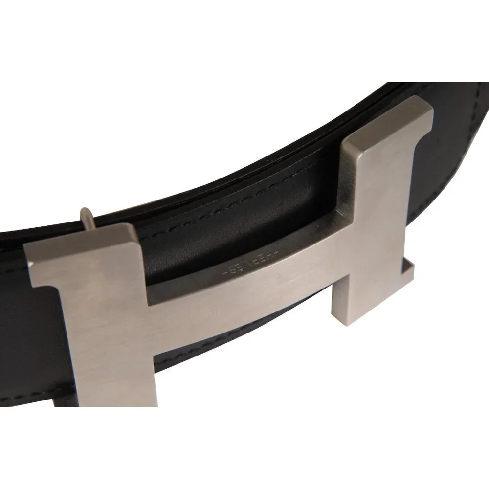 Hermes 41MM H Belt Buckle Kit Reversible Leather Strap 85 Silver Black Brown